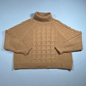 Gap Womens Cable Knit Turtleneck Sweater Large Brown Wool Alpaca Blend Cozy